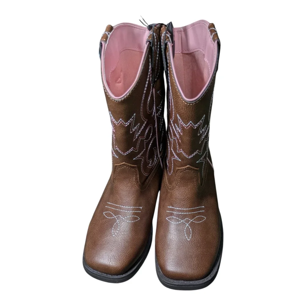 Wonder Nation -Girls Youth Size 1-Western Style Boots - Pink/Blue Stitching NWT